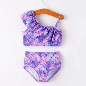 Purple Fish Scale Print Girls Boutique Swimsuit